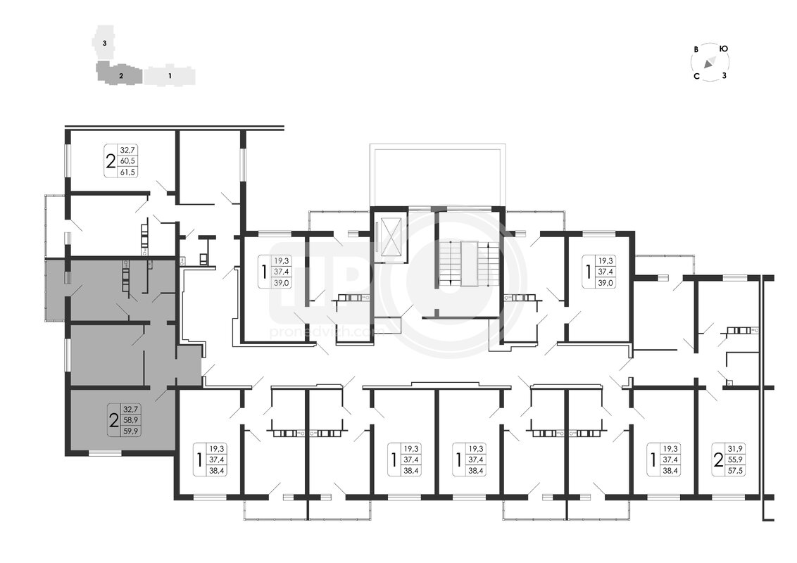 2-комнатная квартира, 59.9кв.м