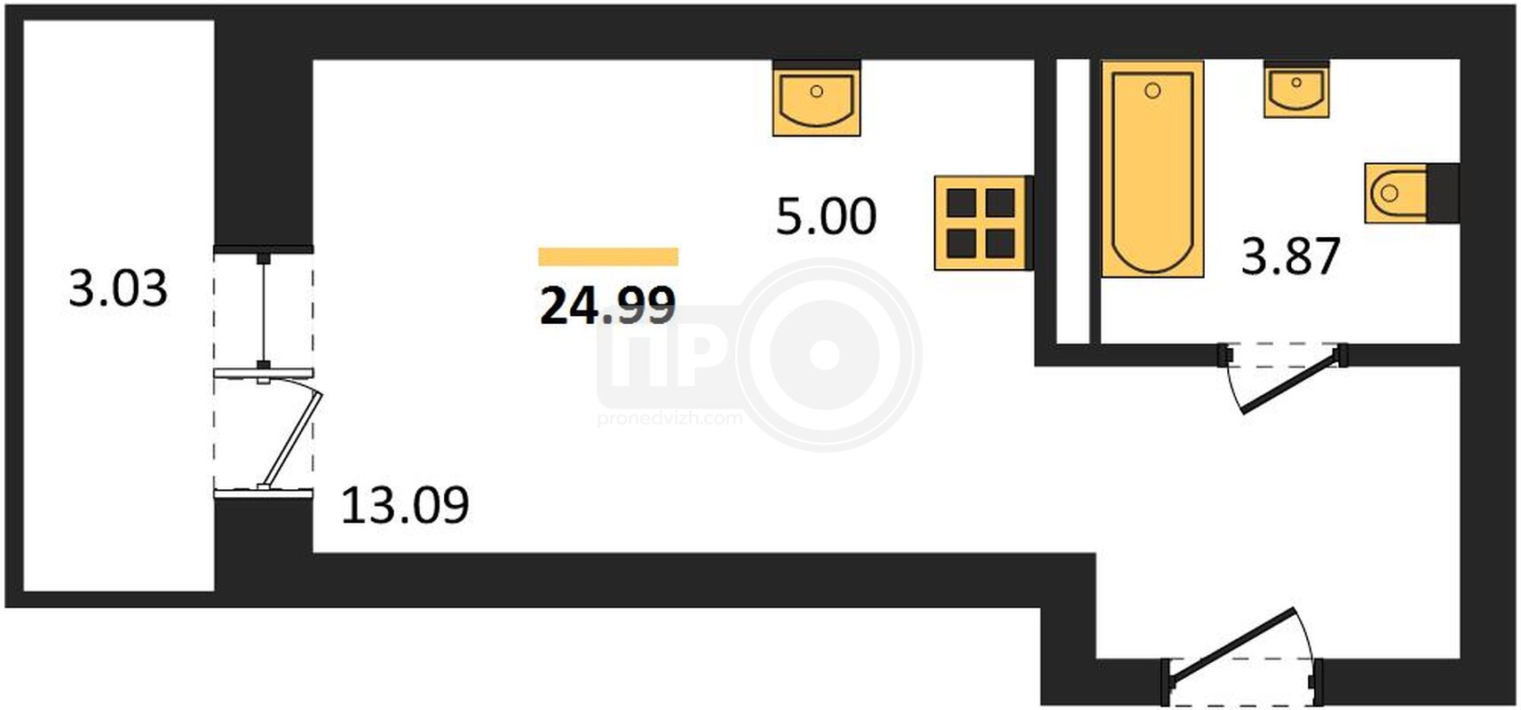 квартира-студия, 24,99кв.м.