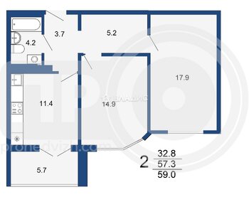 Миниатюра 2к, 1/17 М, Россия, Воронеж, улица Маршала Одинцова, 25Б/11, 57.3 кв.м