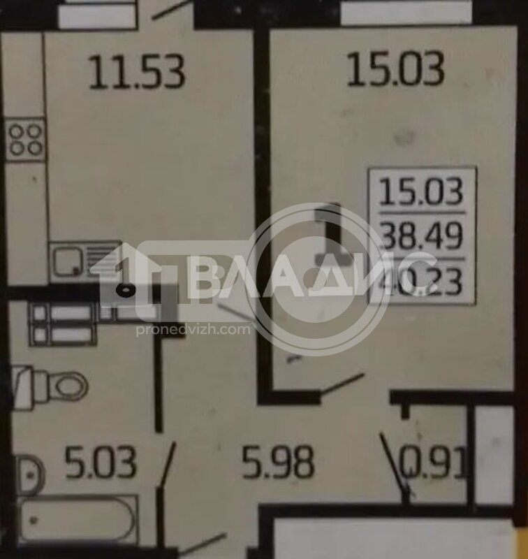 1к, 1/17 К, Россия, Воронеж, Московский проспект, 90к1, 38.5 кв.м