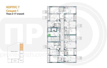 Миниатюра 2-комнатная квартира, 55.18кв.м