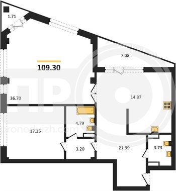 Миниатюра 2-комнатная квартира, 109.3кв.м