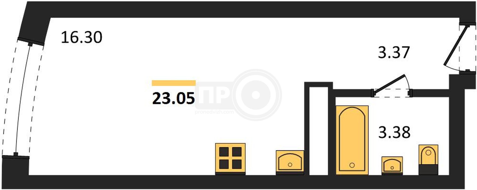 квартира-студия, 23,05кв.м.