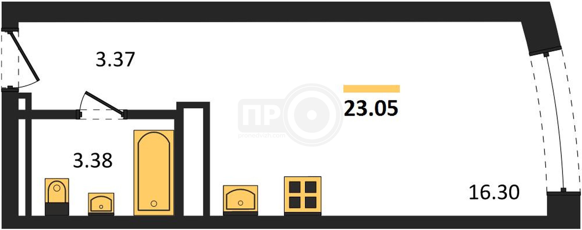 квартира-студия, 23,05кв.м.