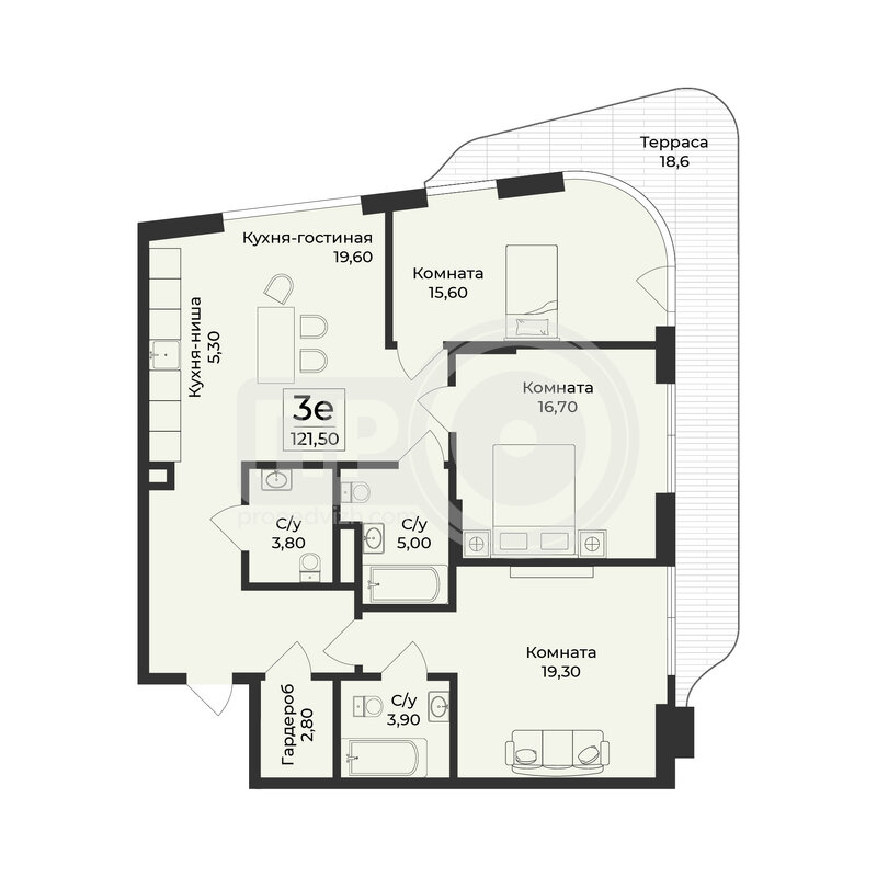4-комнатная квартира, 121.5кв.м