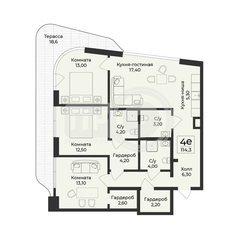 4-комнатная квартира, 115.7кв.м