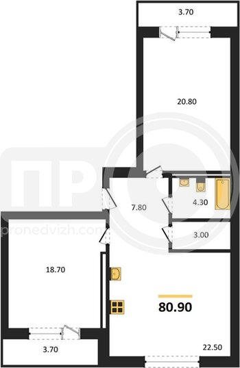 Миниатюра 2-комнатная квартира, 80.9кв.м