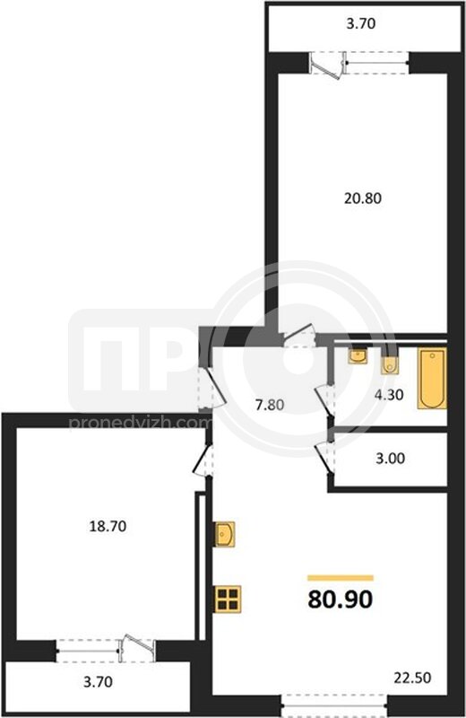2-комнатная квартира, 80.9кв.м