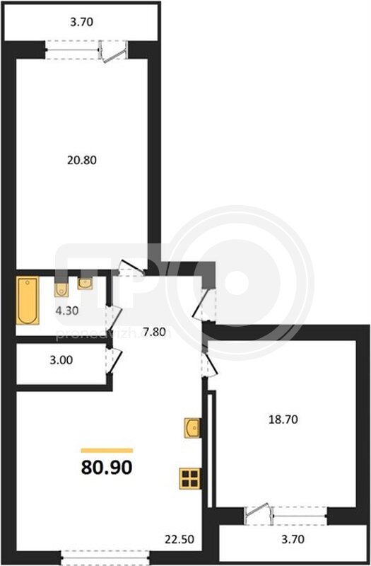2-комнатная квартира, 80.9кв.м