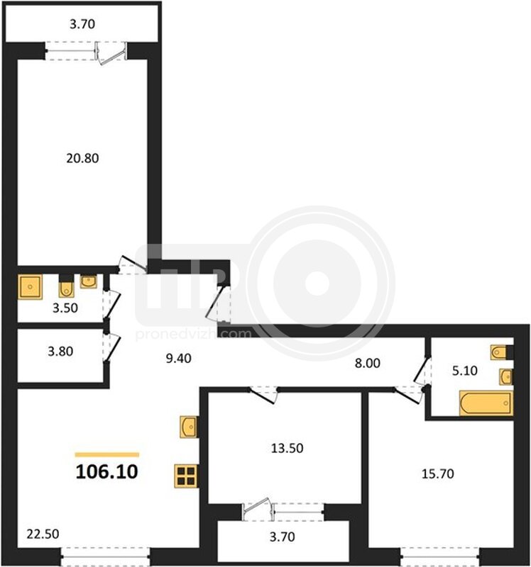 3-комнатная квартира, 106.1кв.м