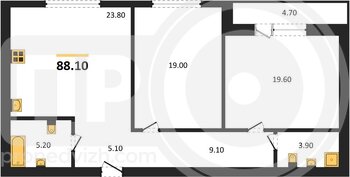 Миниатюра 2-комнатная квартира, 88.1кв.м
