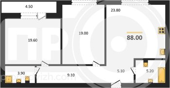Миниатюра 2-комнатная квартира, 88кв.м