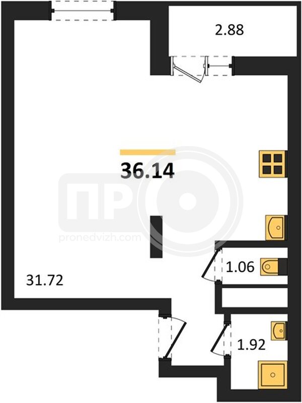 1-комнатная квартира, 36.14кв.м