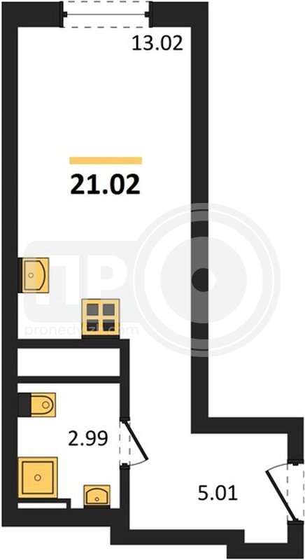 1-комнатная квартира, 21.02кв.м