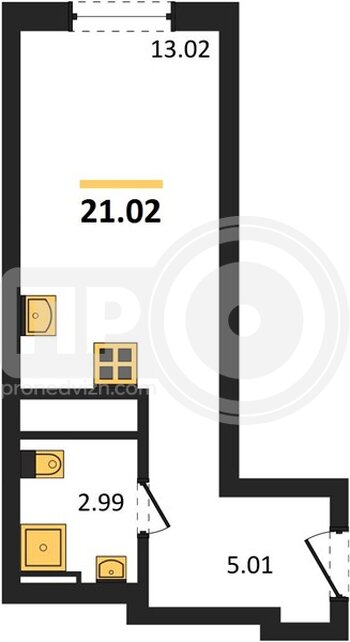Миниатюра 1-комнатная квартира, 21.02кв.м