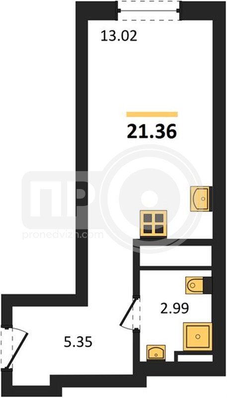 1-комнатная квартира, 21.36кв.м