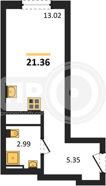 Миниатюра 1-комнатная квартира, 21.36кв.м