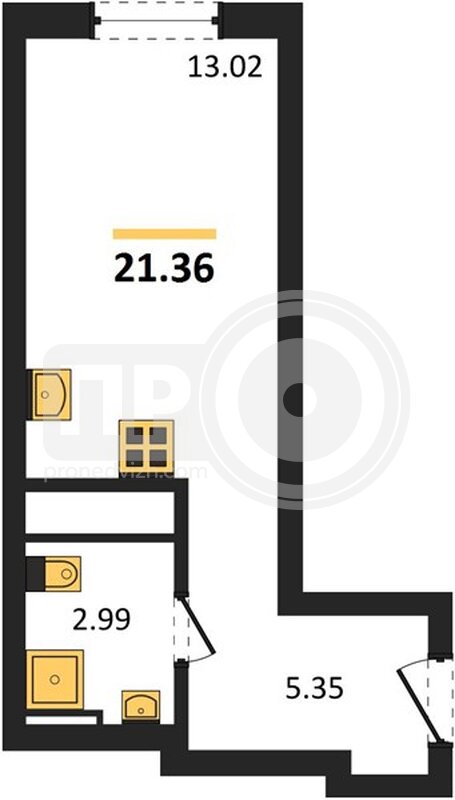 1-комнатная квартира, 21.36кв.м