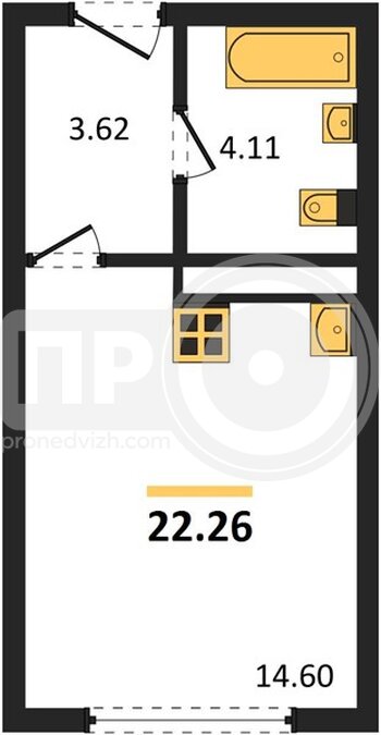 Миниатюра квартира-студия, 22,26кв.м.