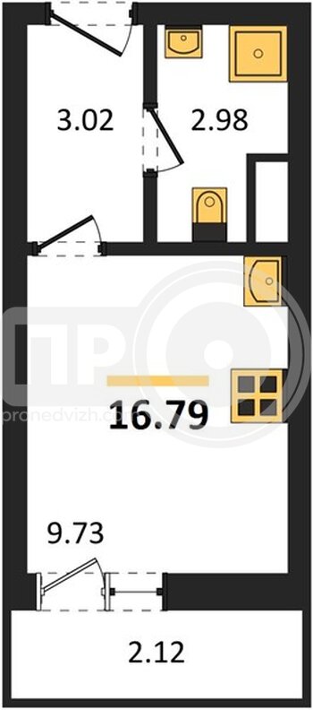 Миниатюра квартира-студия, 16,79кв.м.