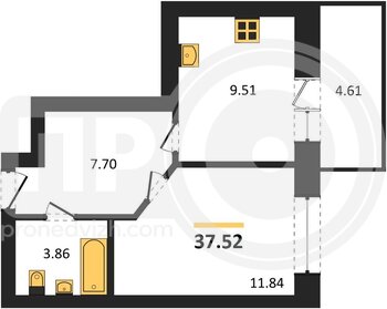 Миниатюра 1-комнатная квартира, 37.52кв.м
