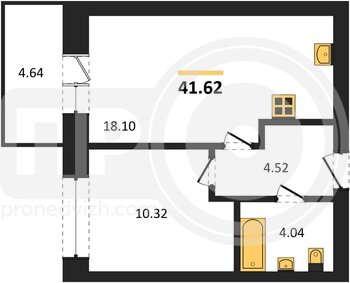 Миниатюра 1-комнатная квартира, 41.62кв.м