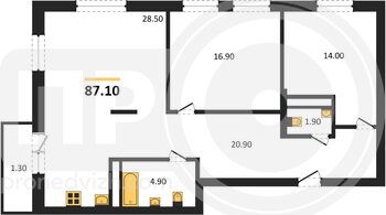 Миниатюра 2-комнатная квартира, 87.1кв.м