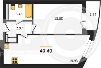 Миниатюра 1-комнатная квартира, 40.4кв.м