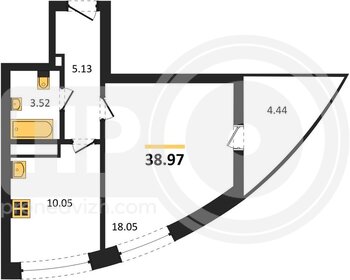 Миниатюра 1-комнатная квартира, 38.97кв.м