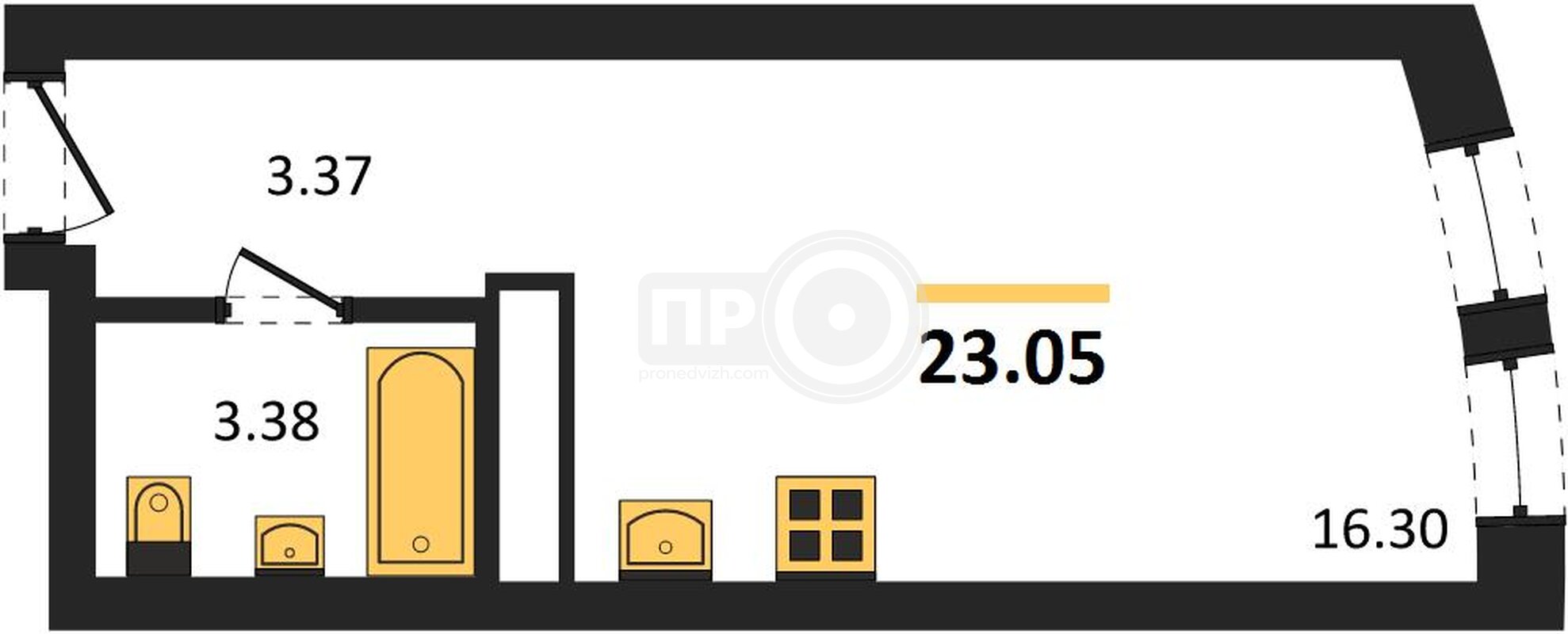 квартира-студия, 23,05кв.м.