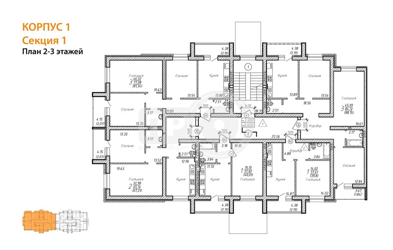 2-комнатная квартира, 67.21кв.м