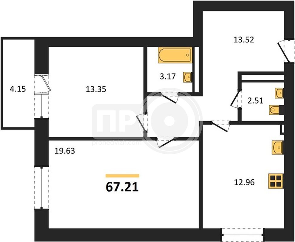 2-комнатная квартира, 67.21кв.м