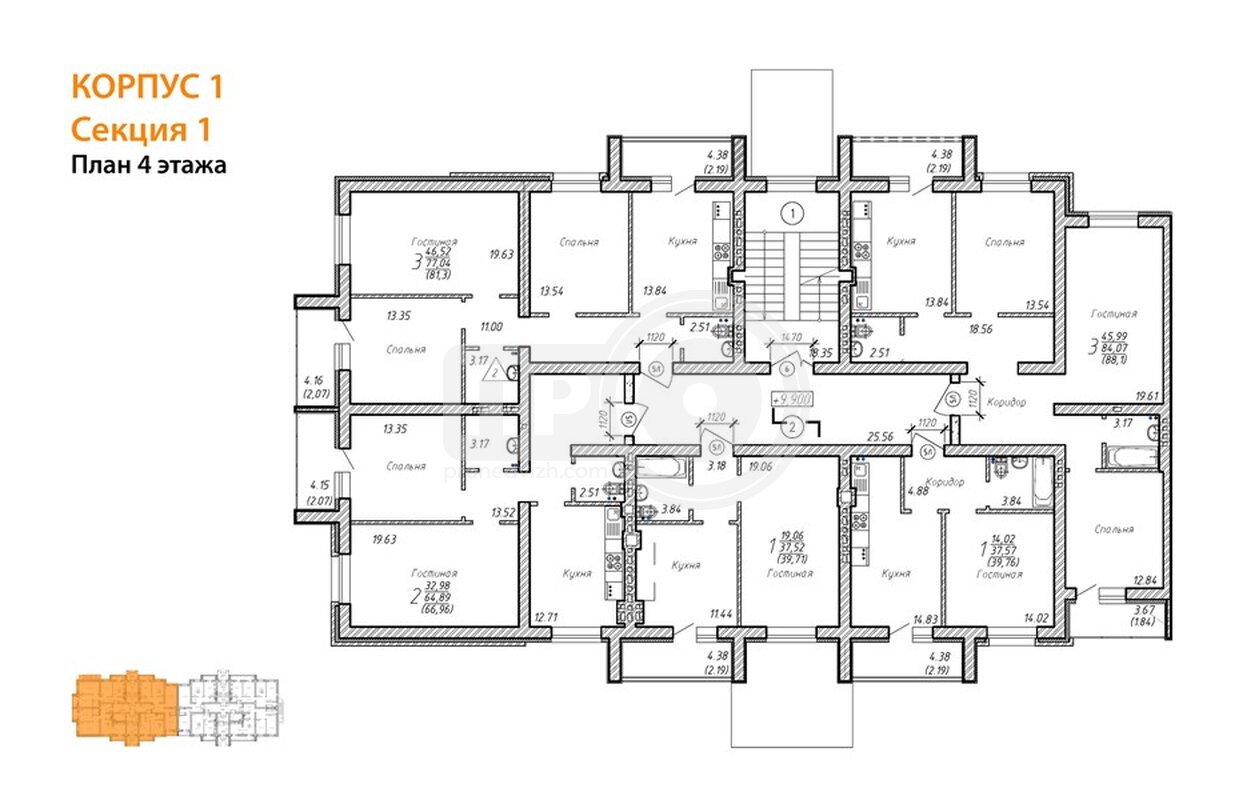 2-комнатная квартира, 66.96кв.м