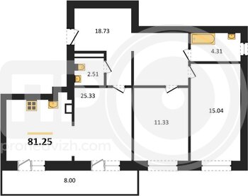 Миниатюра 2-комнатная квартира, 81.25кв.м
