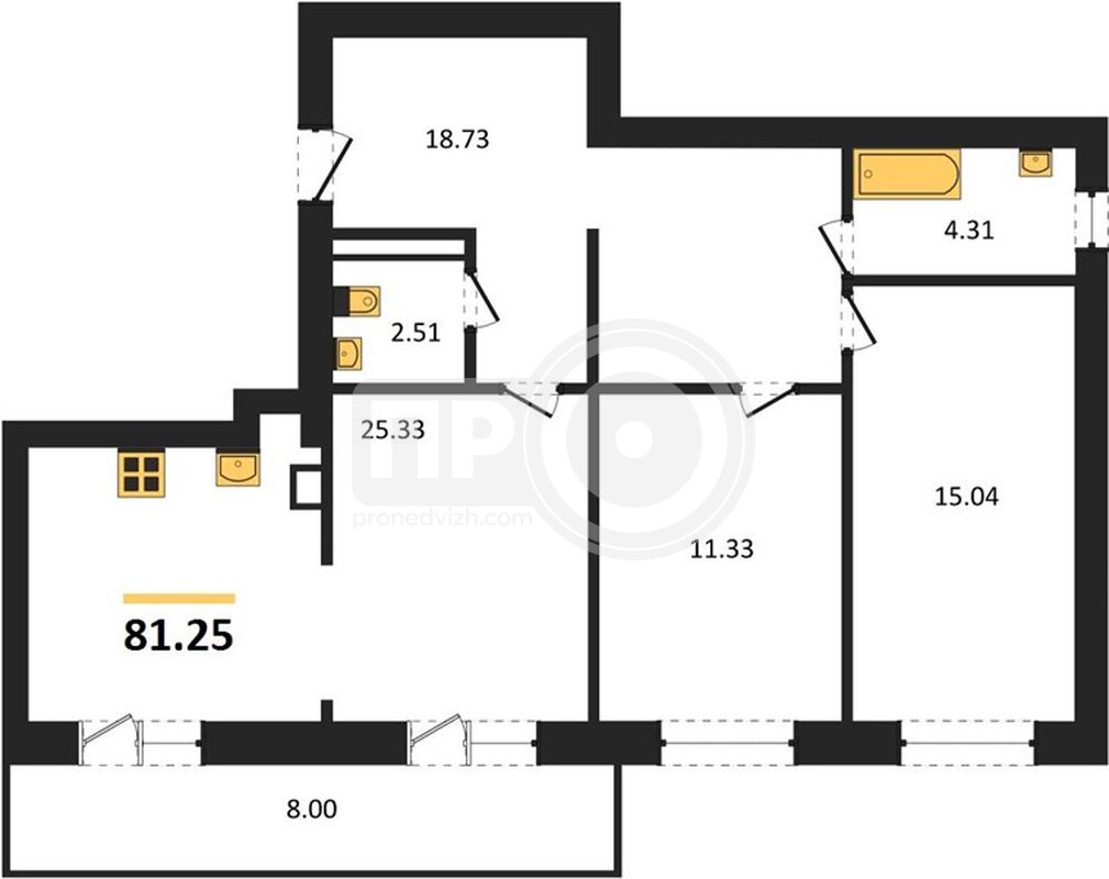 2-комнатная квартира, 81.25кв.м