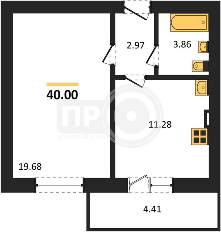 1-комнатная квартира, 40кв.м