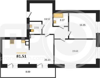 Миниатюра 2-комнатная квартира, 81.51кв.м