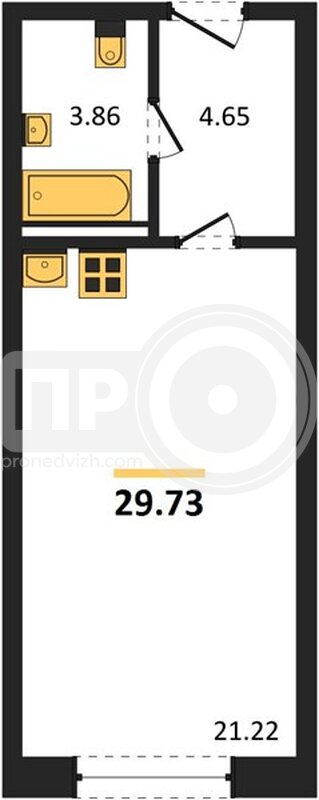 квартира-студия, 29,73кв.м.