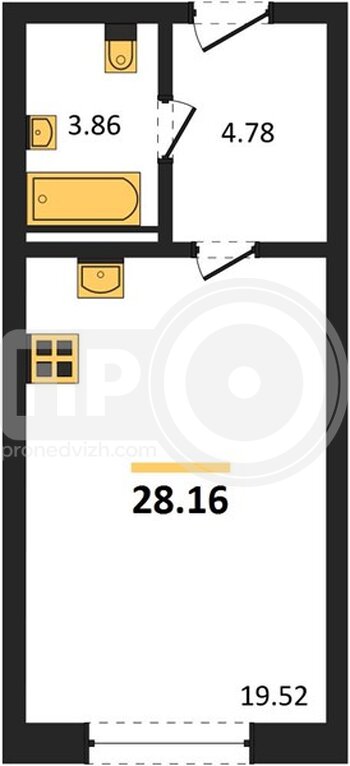Миниатюра квартира-студия, 28,16кв.м.
