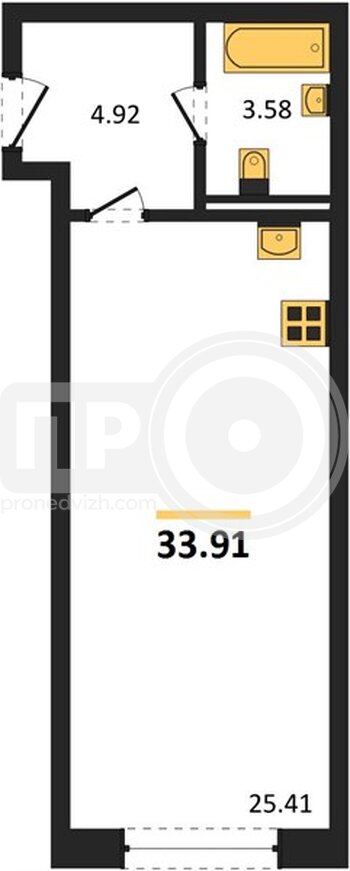 Миниатюра квартира-студия, 33,91кв.м.