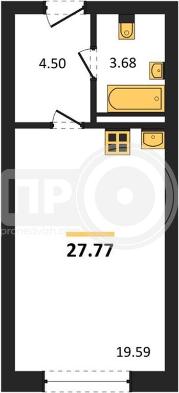 Миниатюра квартира-студия, 27,77кв.м.