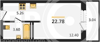 Миниатюра квартира-студия, 22,78кв.м.