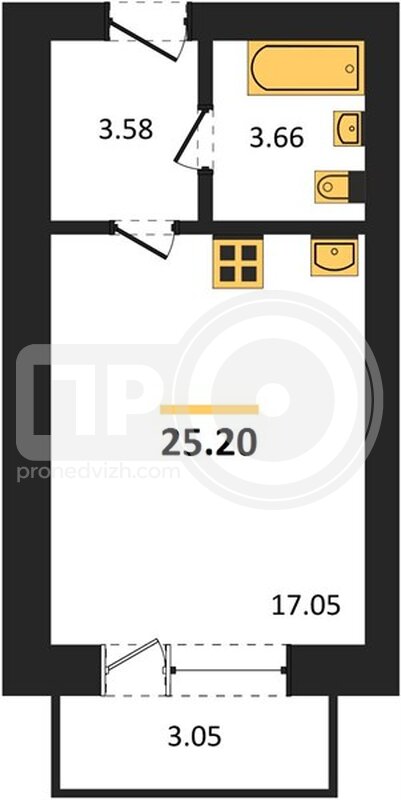 1-комнатная квартира, 26.8кв.м