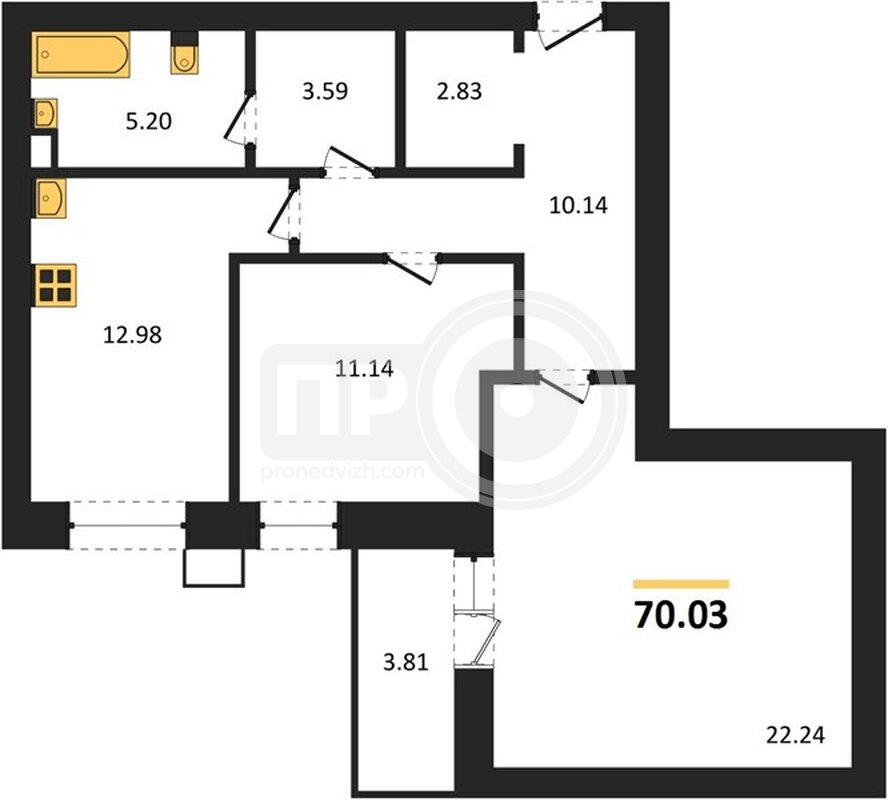 2-комнатная квартира, 70.03кв.м