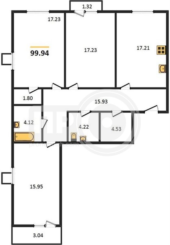 3-комнатная квартира, 99.94кв.м