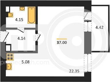 Миниатюра 1-комнатная квартира, 37кв.м