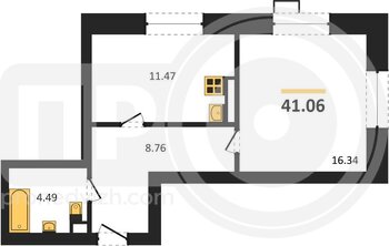 Миниатюра 1-комнатная квартира, 41.06кв.м
