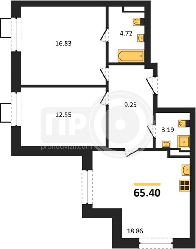 2-комнатная квартира, 65.4кв.м
