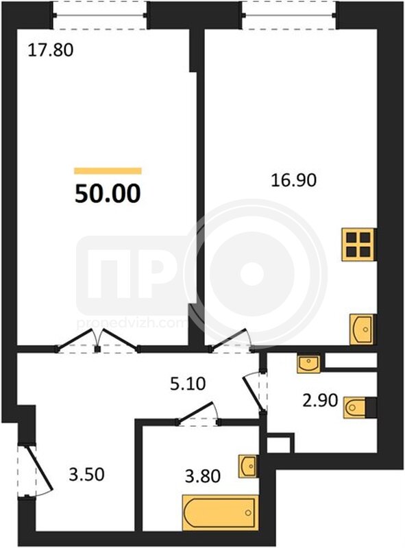 1-комнатная квартира, 50кв.м