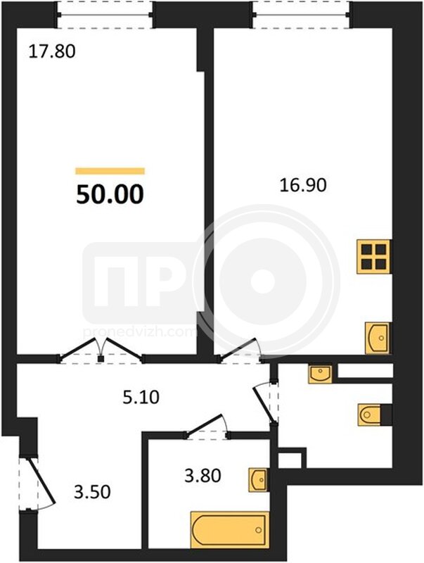 1-комнатная квартира, 50кв.м